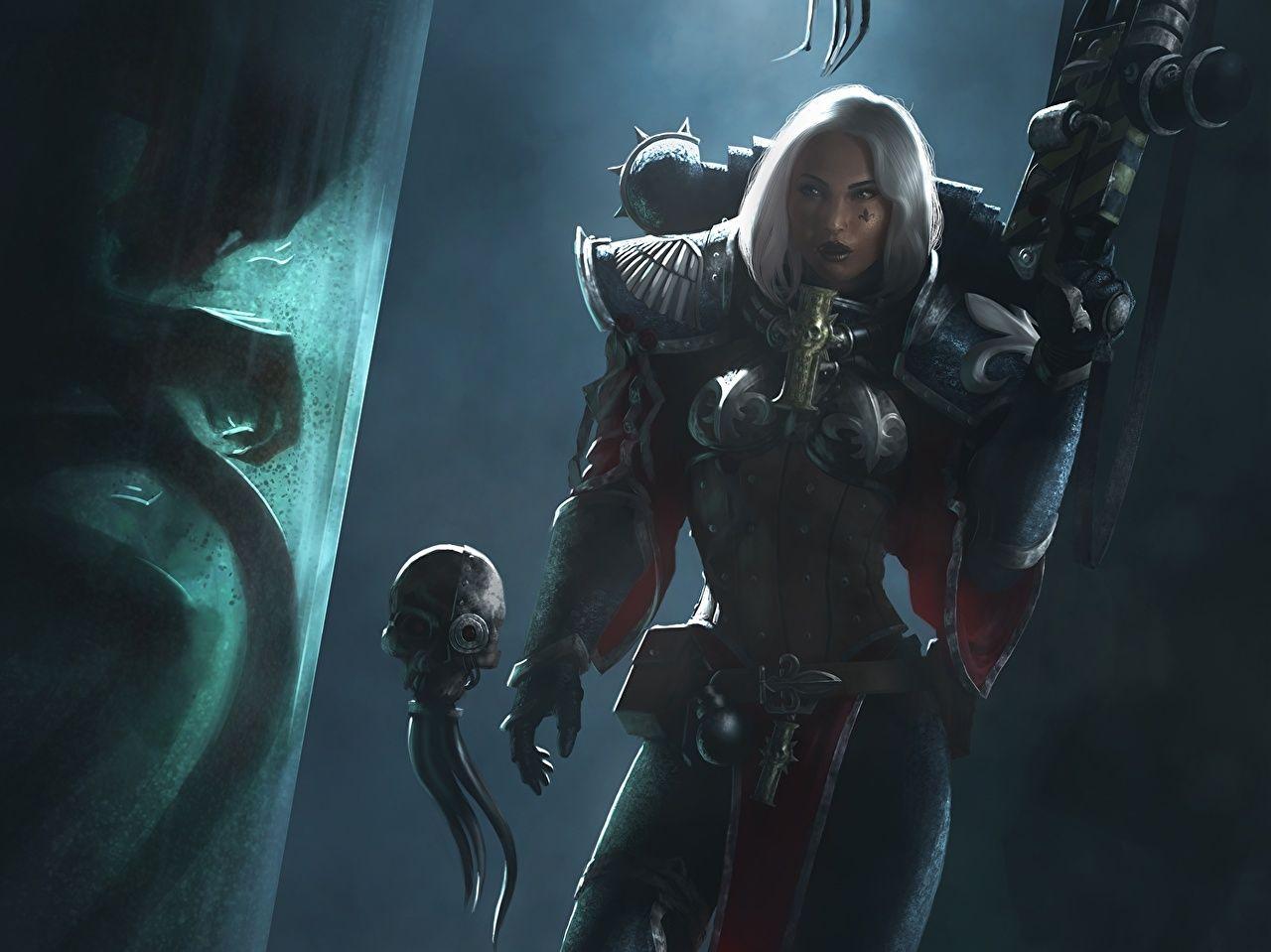 1280x959 Desktop Wallpaper young woman Warhammer 40000 Armor Warriors