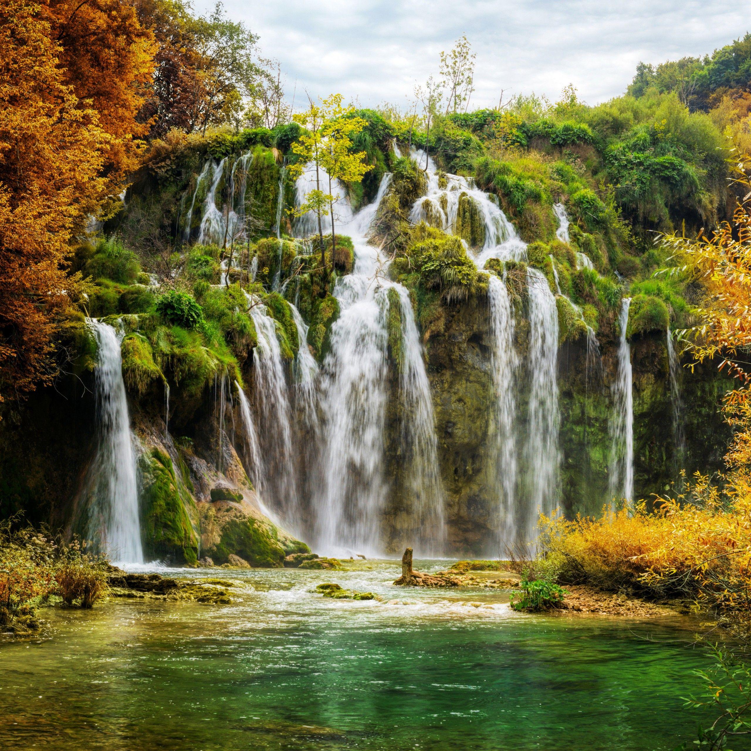 2560x2560 Wallpaper Waterfalls, Plitvice Lakes National Park, 4K, Croatia