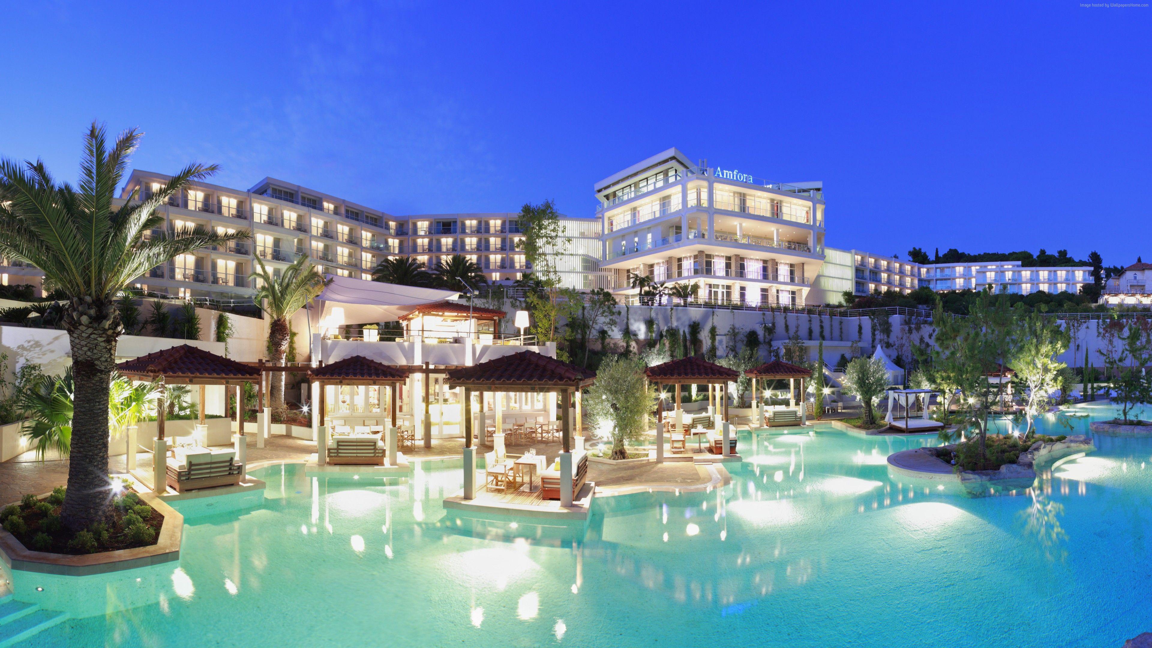 3840x2160 Wallpaper Hotel amfora, Hvar, Croatia, Best hotels, tourism, travel, resort, booking, vacation, pool, Travel Wallpaper Download Resolution 4K Wallpaper