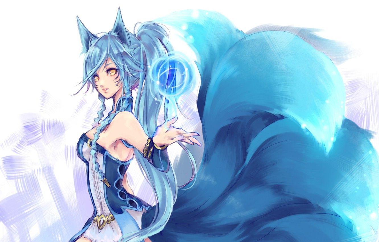 1332x850 Wallpaper Girl, Fox, Magic, League of Legends, Ahri, Tail, Ears