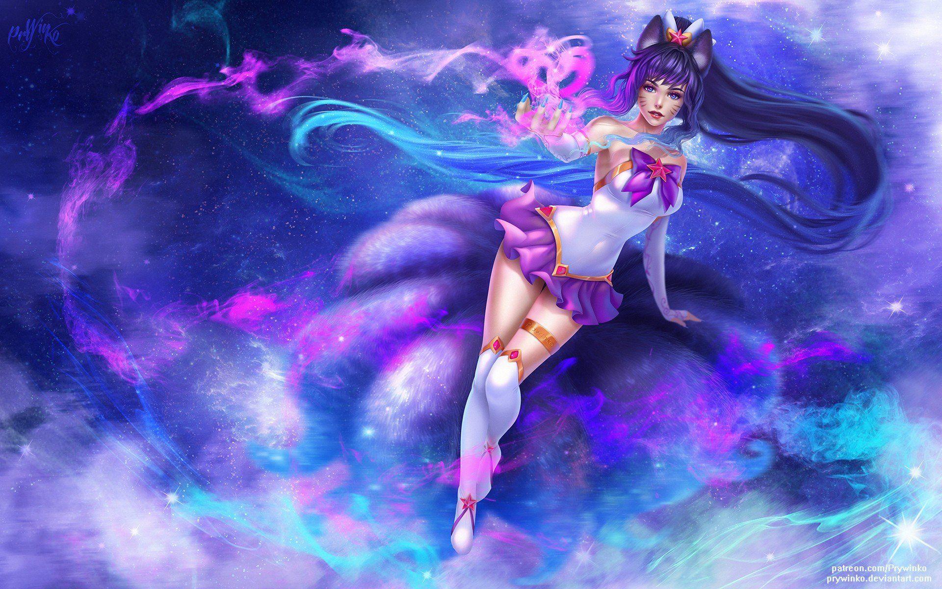 1920x1200 Ahri (League of Legends), Ponytail, Animal ears, Fox girl, Tail
