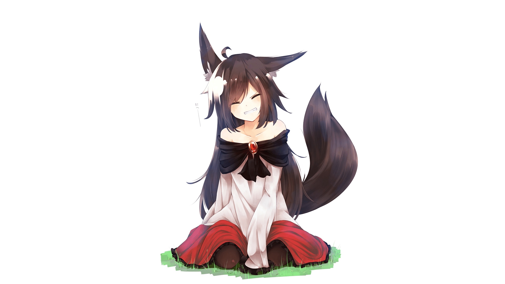 1920x1080 #fox girl, #anime, #smiling, #black hair, #long hair