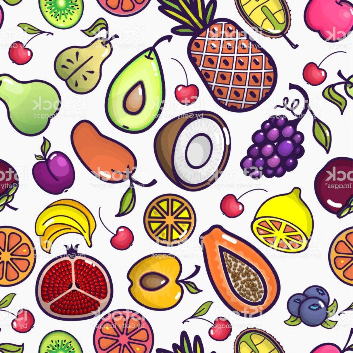 1228x1228 Cartoon Fruits And Berries Vector Seamless Pattern