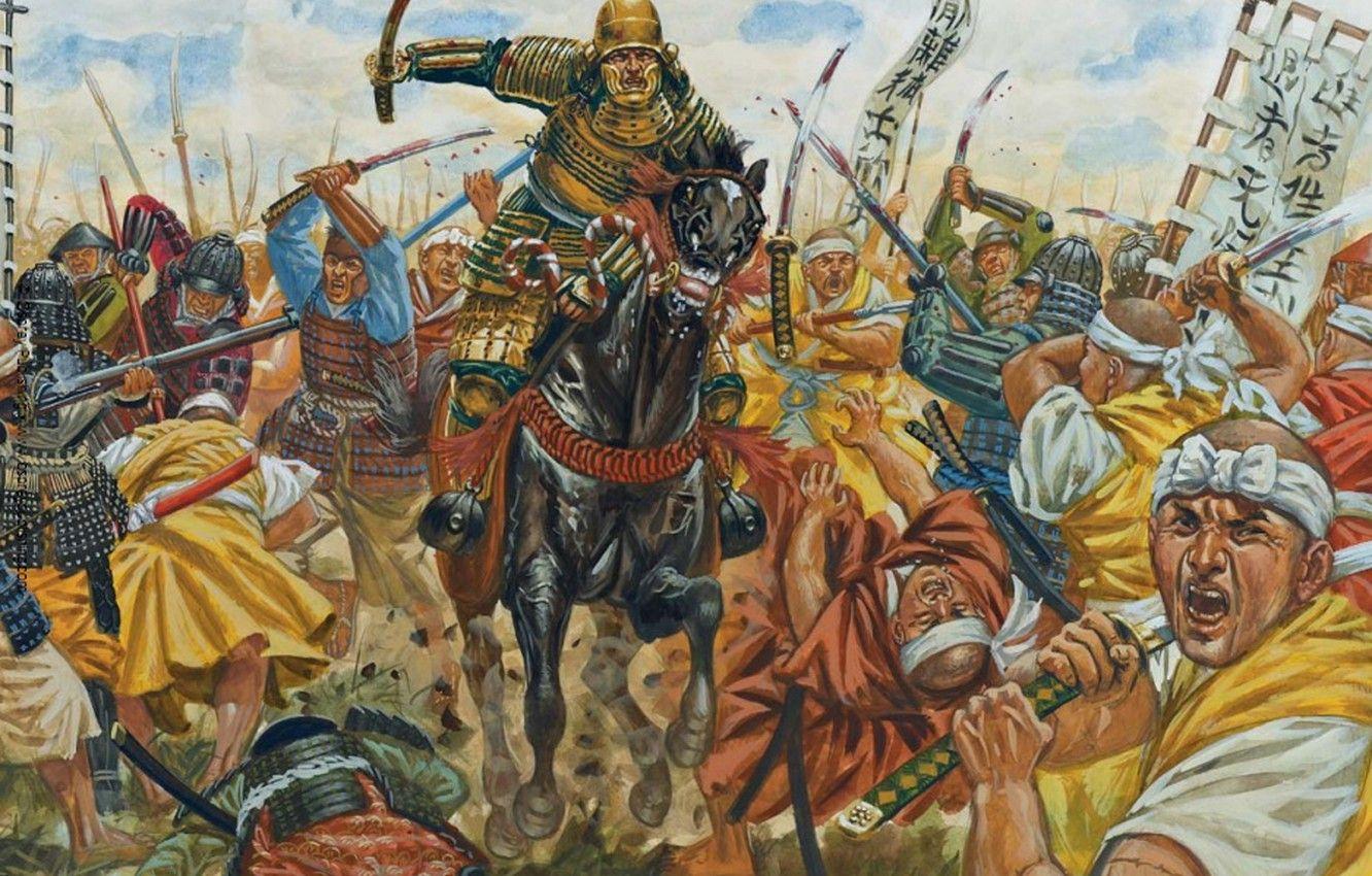 1332x850 Wallpaper horse, figure, armor, Japan, war, art, rider, swords