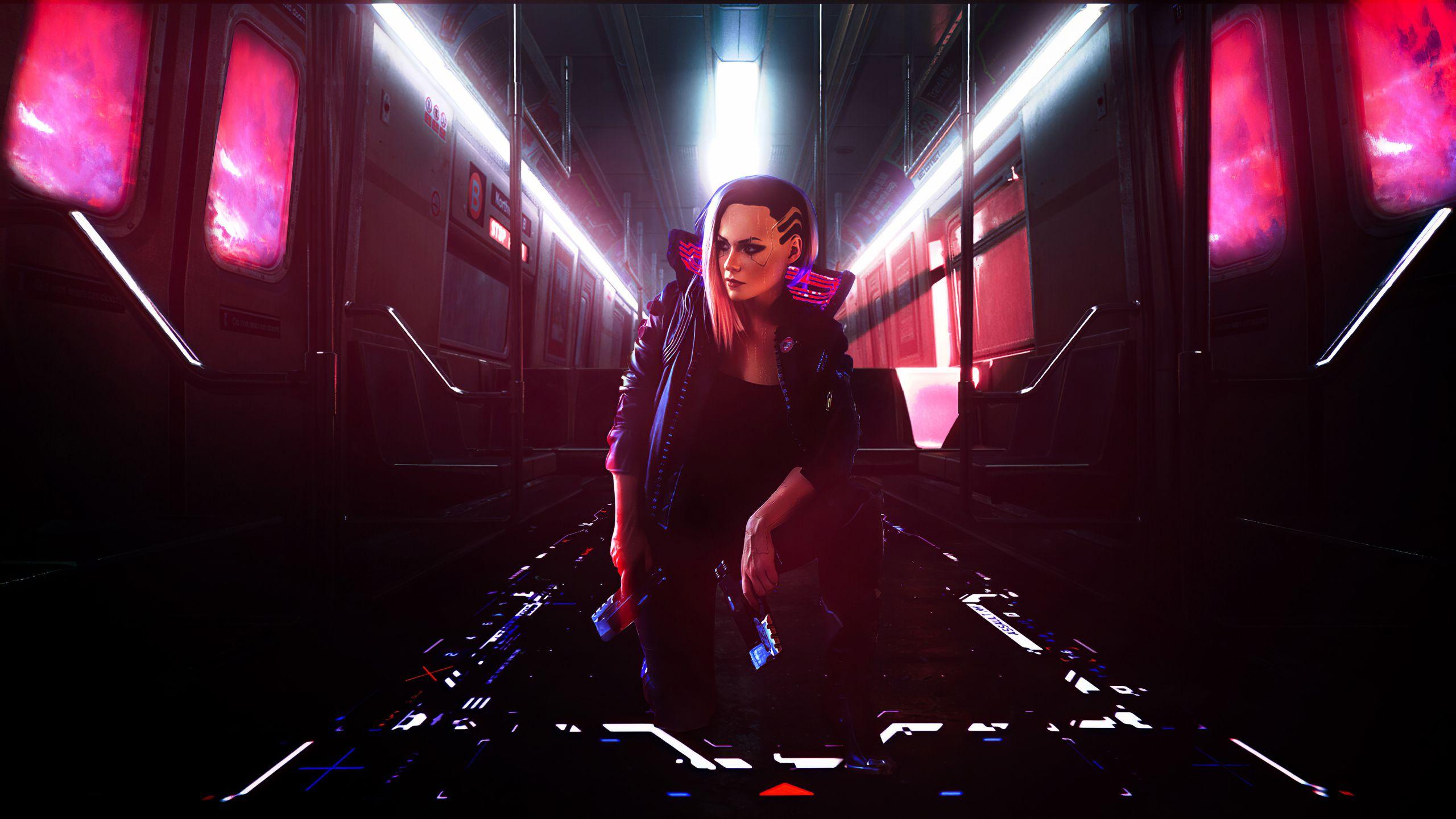 2560x1440 Download Woman, Cyberpunk game, art wallpaper, 2560x1440