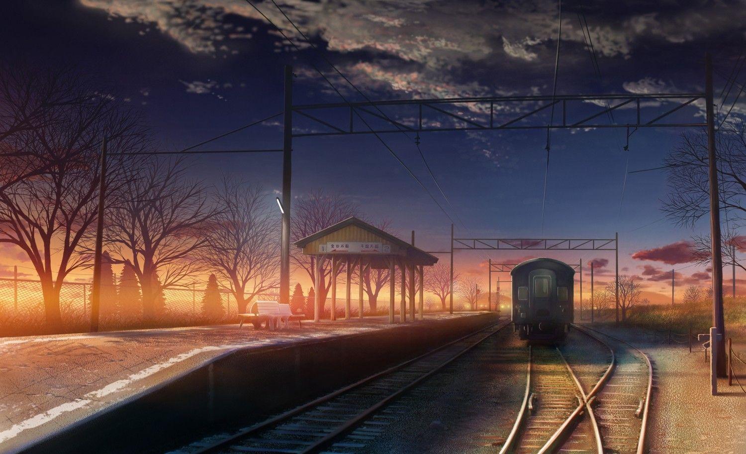 School Uniform Girl Sunset Train Station Anime Scenery aesthetic anime  train HD phone wallpaper  Pxfuel