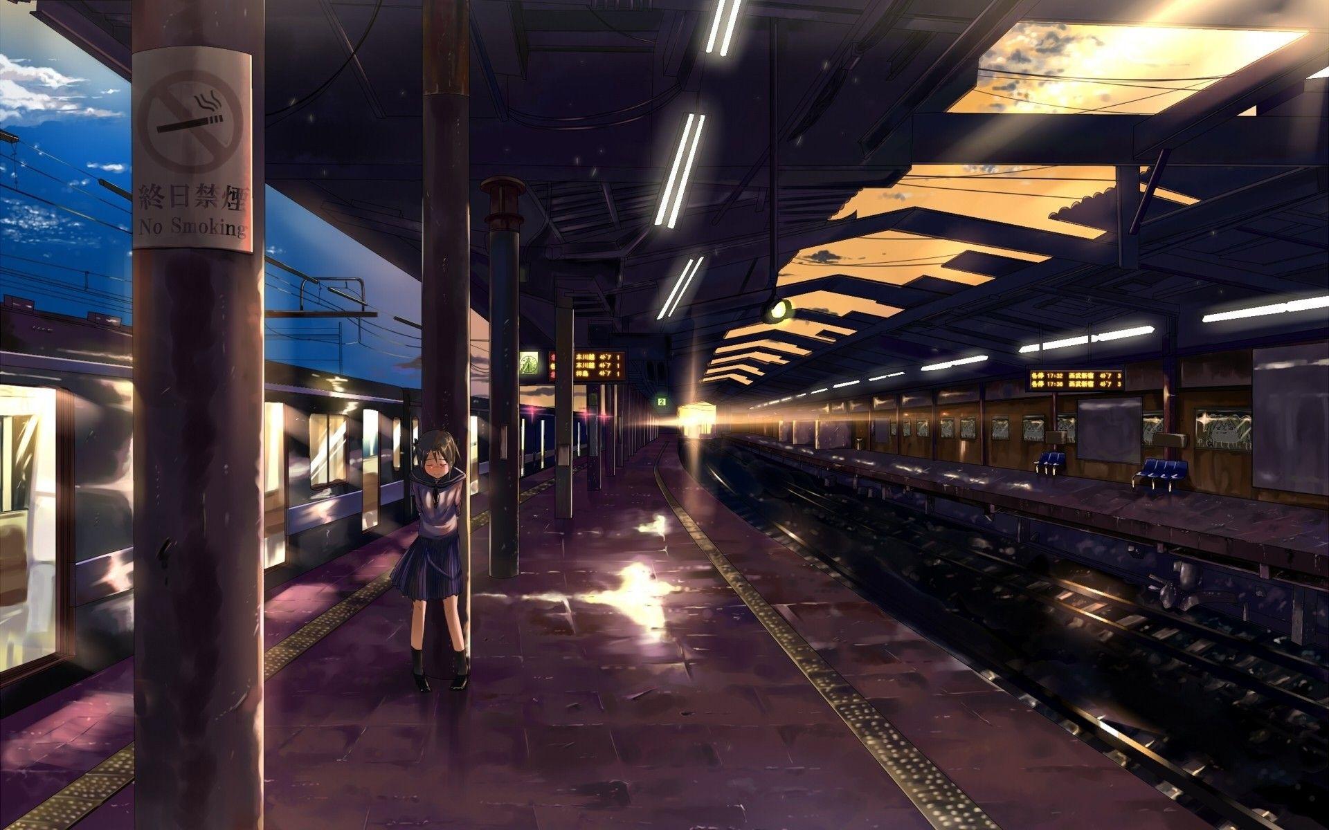 Mobile wallpaper Anime Sunset Train Station Original 994157 download  the picture for free