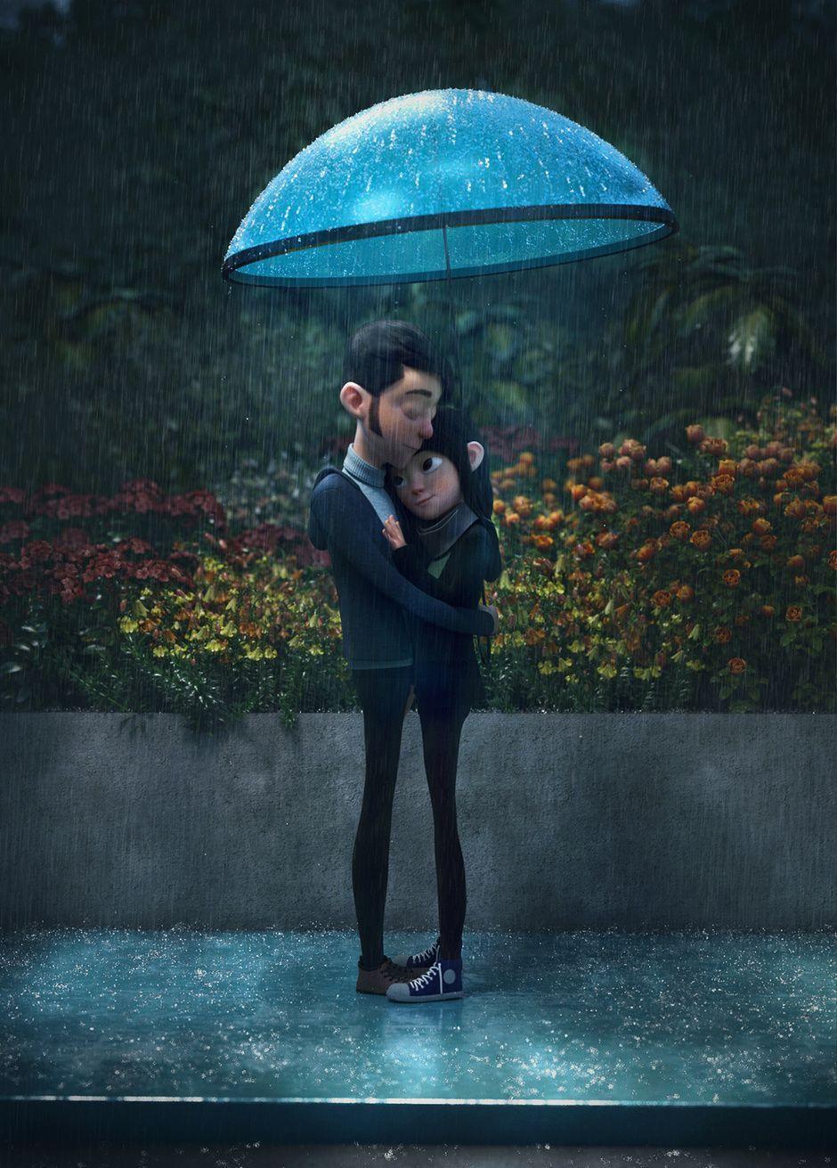 940x1311 Rain by Guzz Soares. CartoonD. CGSociety. Art love couple