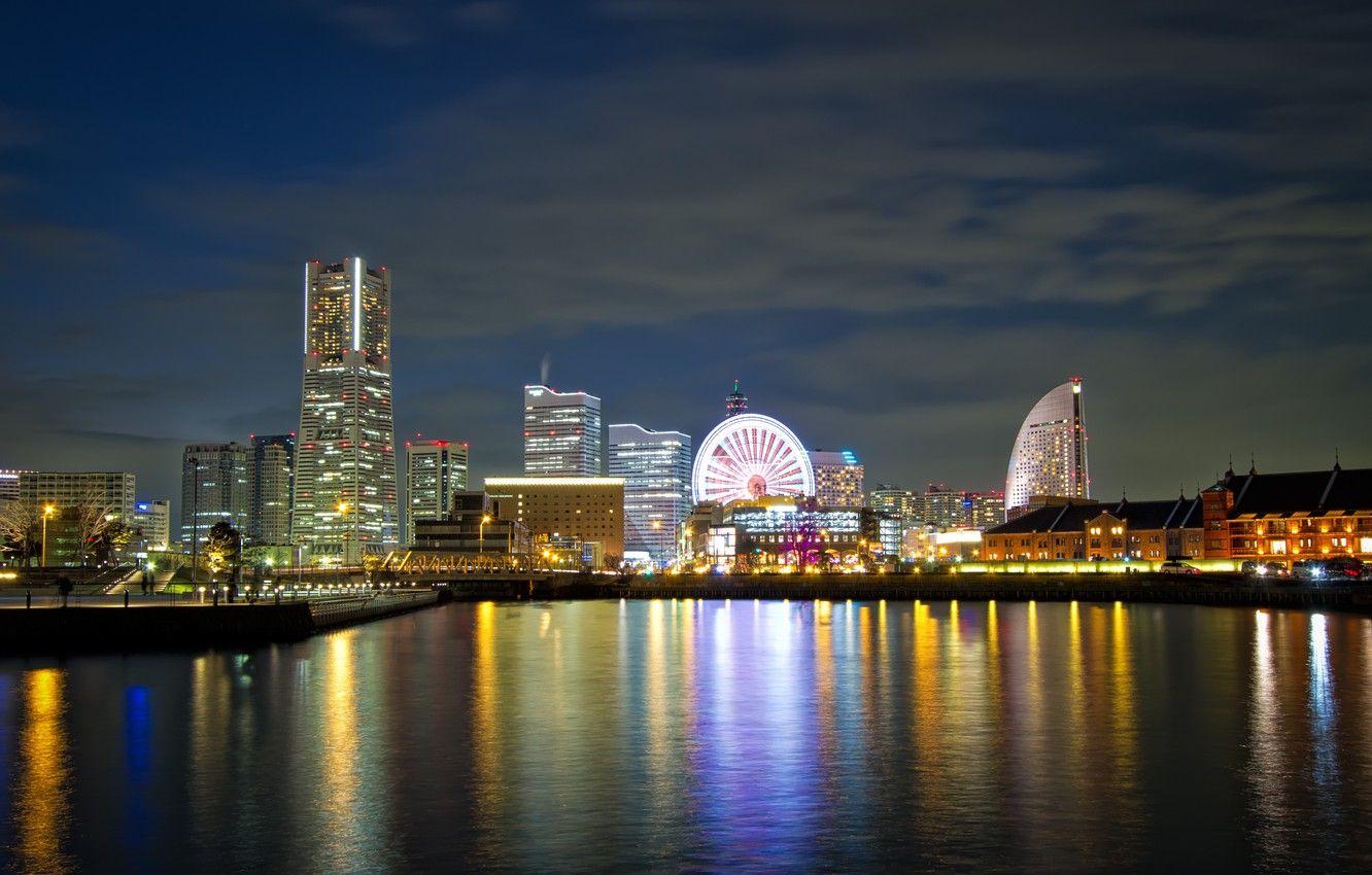 1332x850 Wallpaper night, the city, lights, Japan, Yokohama image