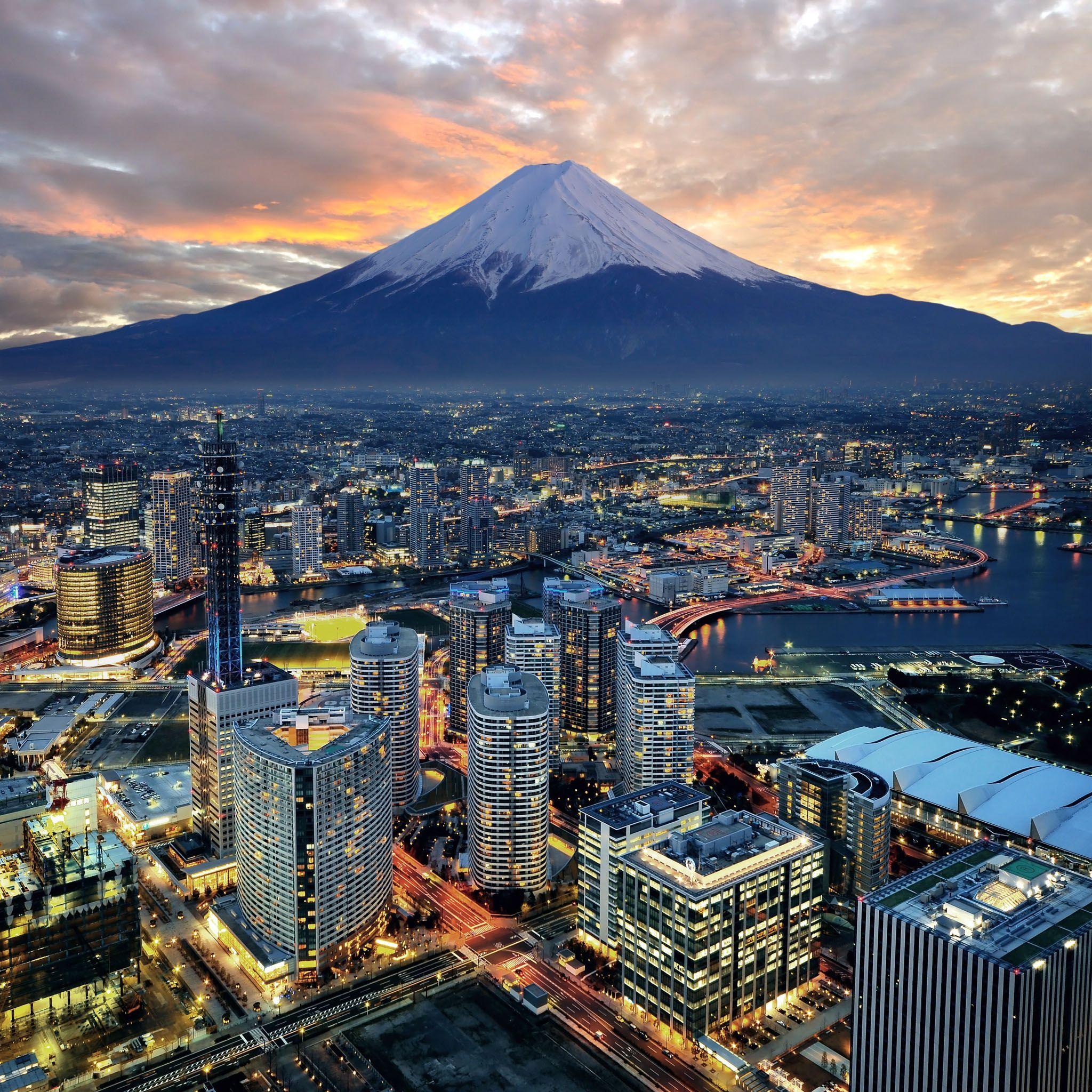 2048x2048 picture of japanese cities. Japan Yokohama City And Mt. Fuji