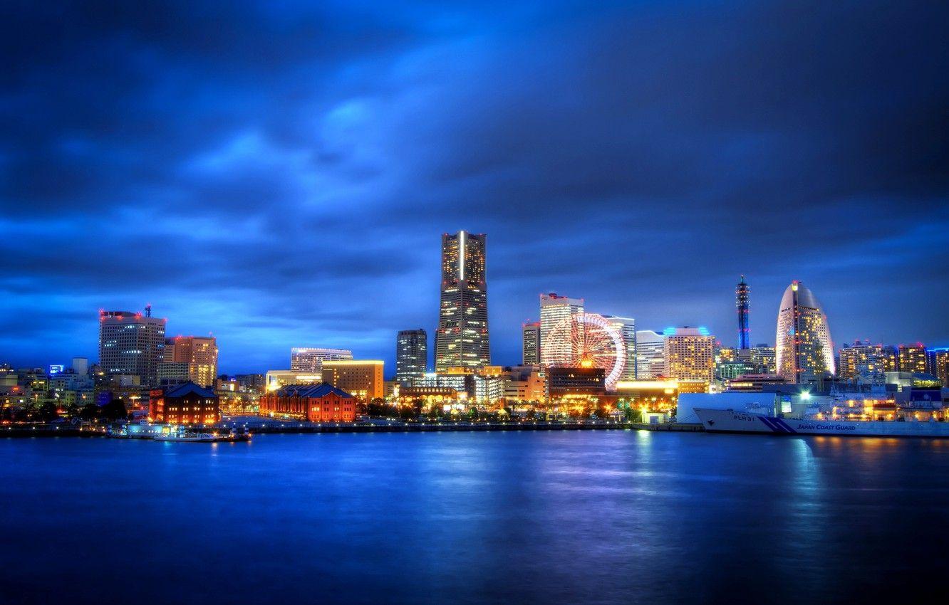 1332x850 Wallpaper night, the city, lights, skyscrapers, Japan, Bay, Ferris