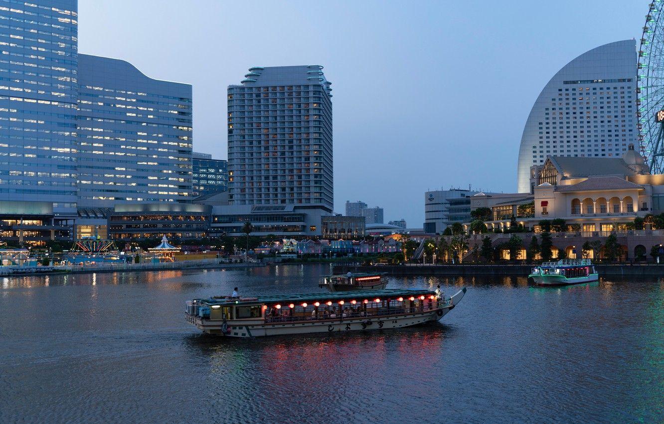 1332x850 Wallpaper lights, Japan, piers, court, Yokohama image for desktop