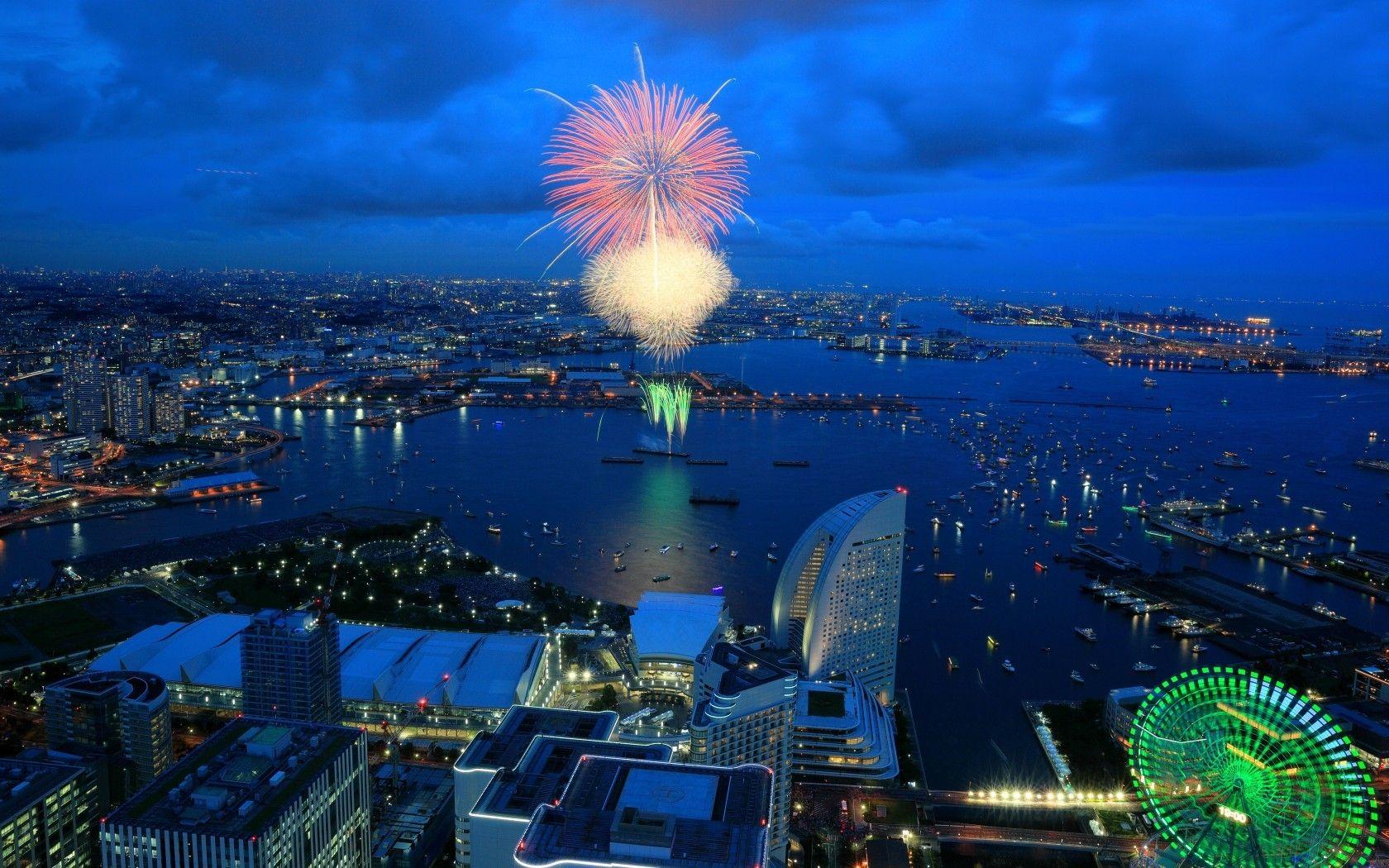 1680x1050 Download 1680x1050 Japan, Yokohama, Firework Festival, Top View