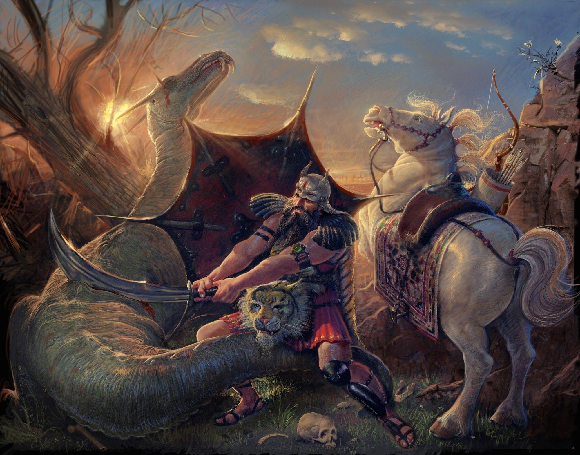 2000x1569 paintings dragons horses iran ancient strong 2000x1569 wallpaper