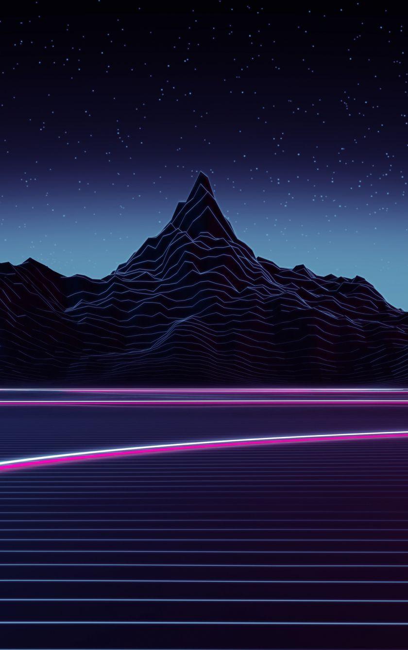 840x1336 Download 840x1336 wallpaper neon, highway, mountains, landscape