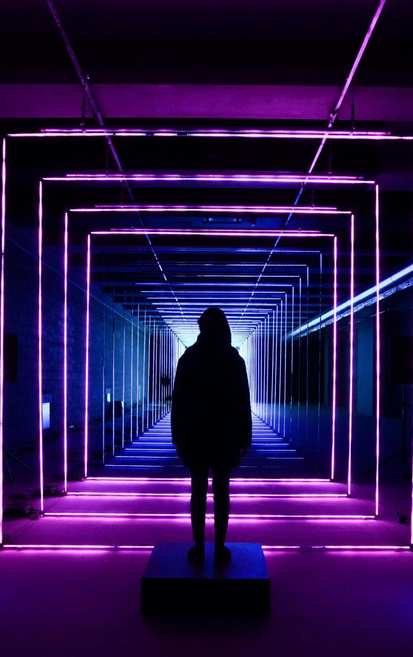 840x1336 Download 840x1336 wallpaper neon lights, tunnel, silhouette, girl
