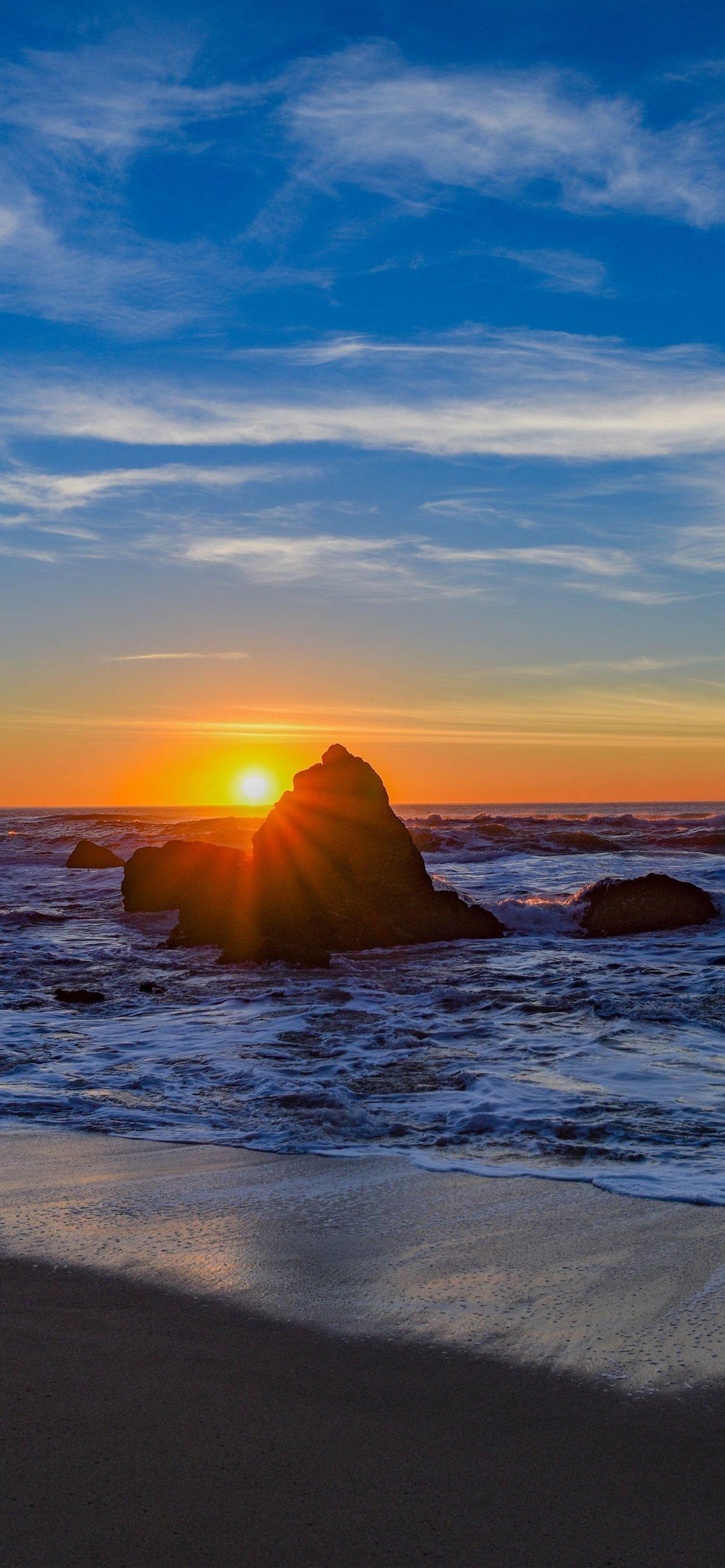 1242x2688 Sea, Rocks, Beach, Waves, Sunset 1242x2688 IPhone 11 Pro XS Max