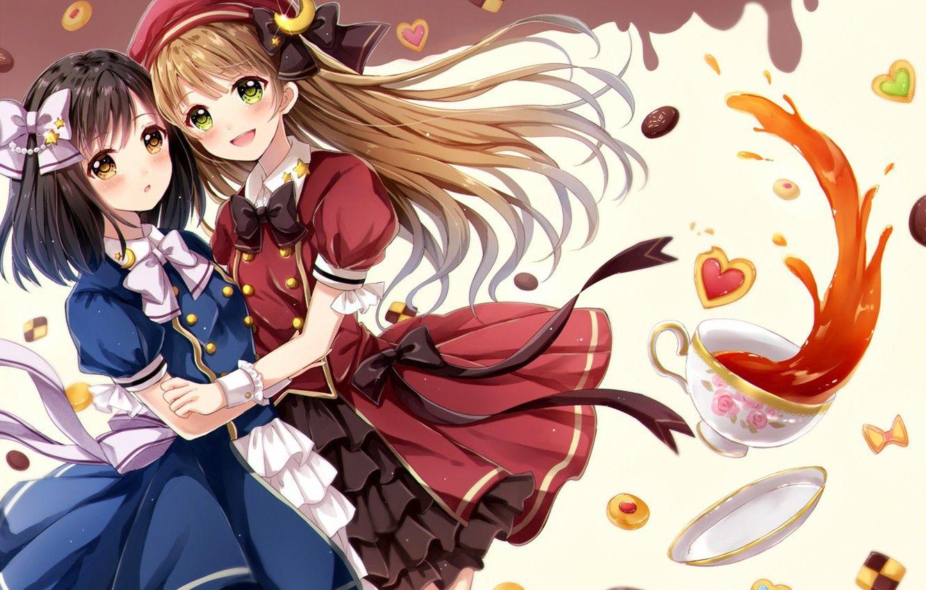 1332x850 Wallpaper girl, dress, anime, japanese, friend image for desktop