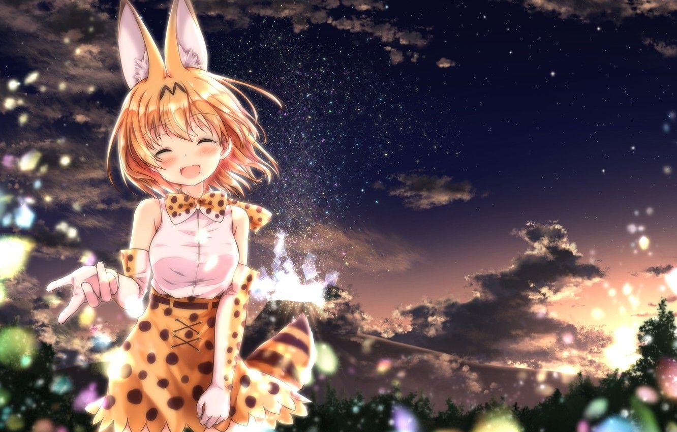 1332x850 Wallpaper girl, anime, night, tail, pretty, asian, japanese