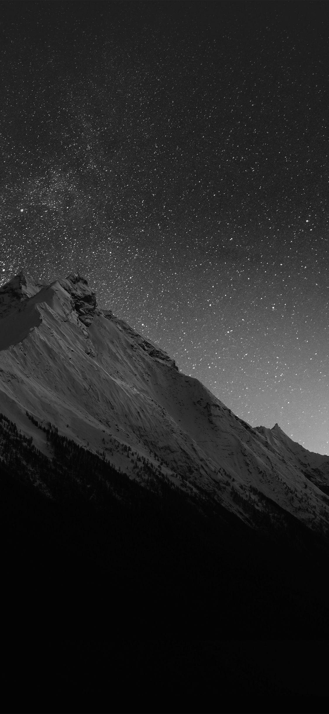 1125x2436 Mountain Night Snow Dark Star Bw Hình nền