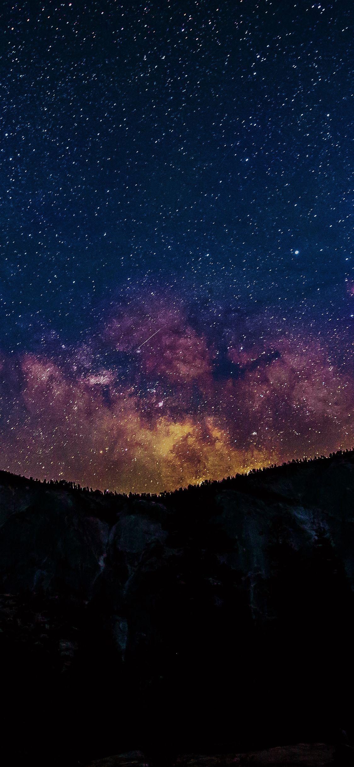 1125x2436 Aurora Star Night Sky Space Blue Mountain Dark Wallpaper