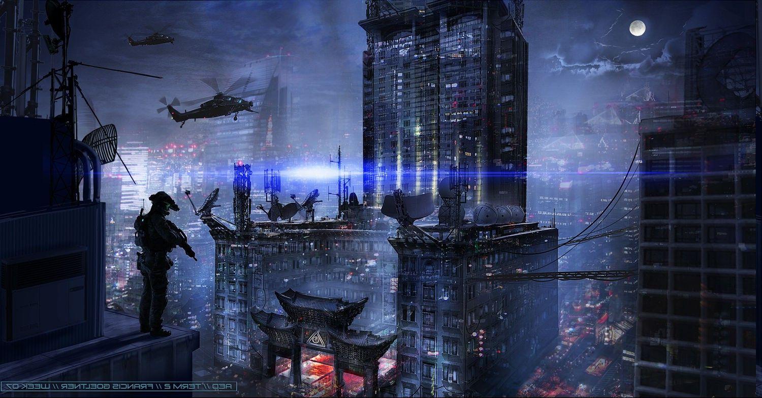 1500x783 Francis Goeltner, Fantasy Art, Futuristic, Dark, Military, Asia, Helicopters, Concept Art, Artwork, Digital Art Wallpaper HD / Desktop and Mobile Background