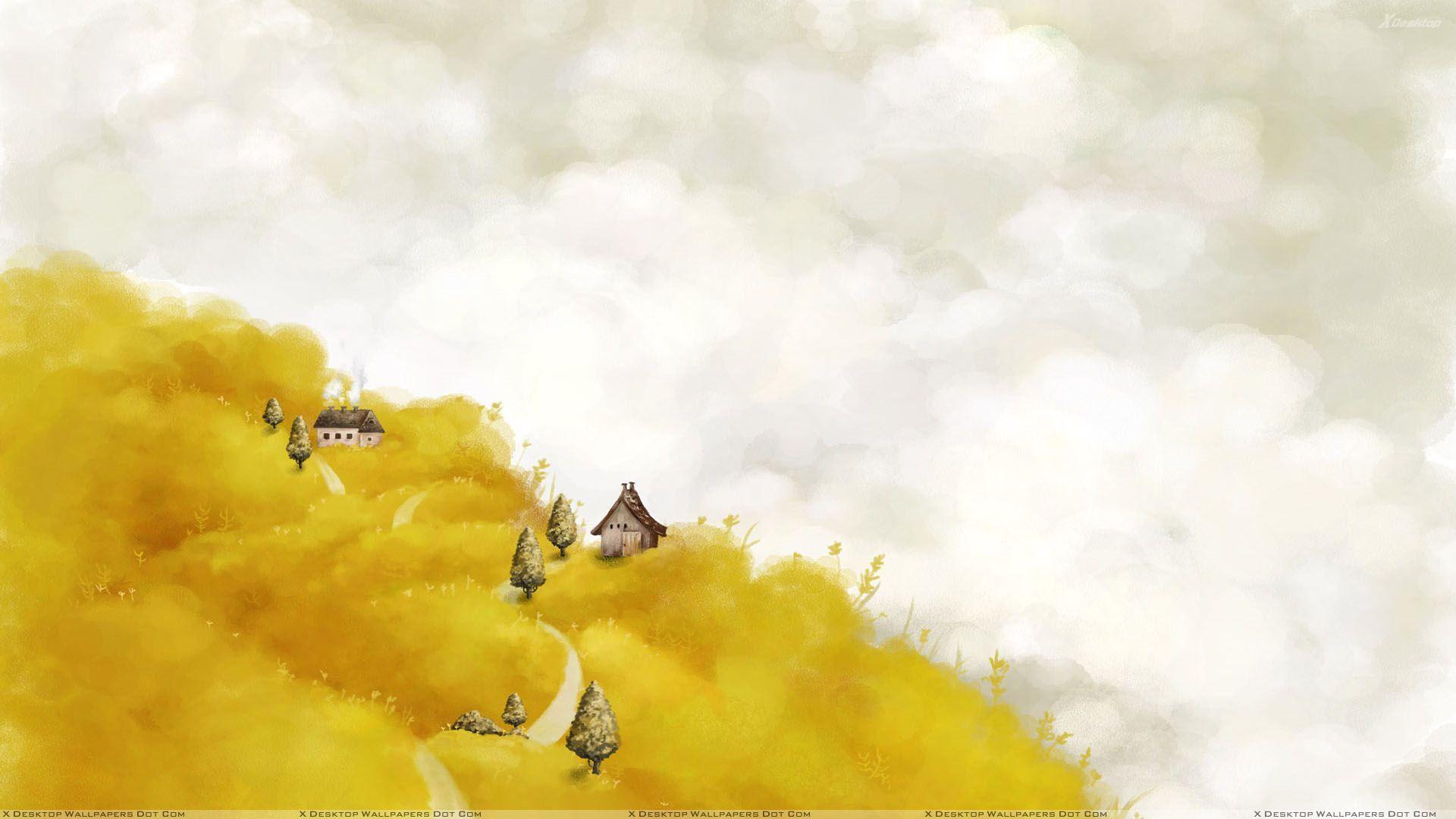 1920x1080 Yellow Mountains And Tree Wallpaper