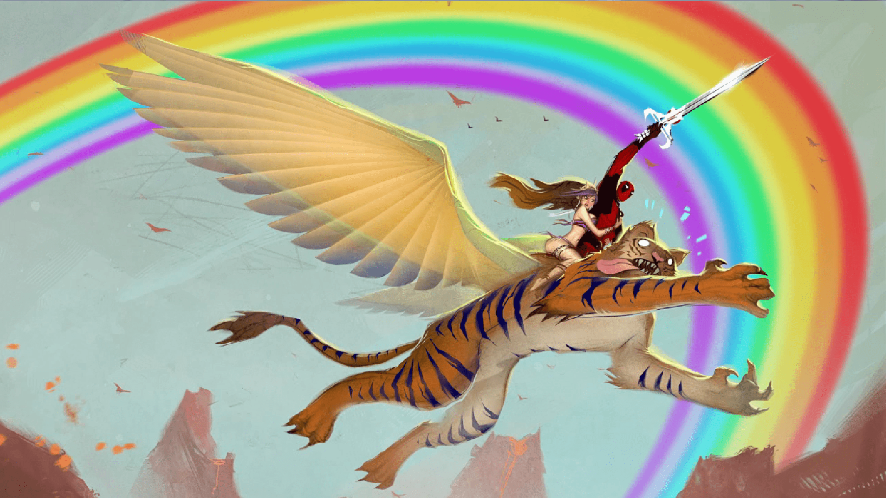 1806x1017 Deadpool tiger rainbow girl Wallpaper