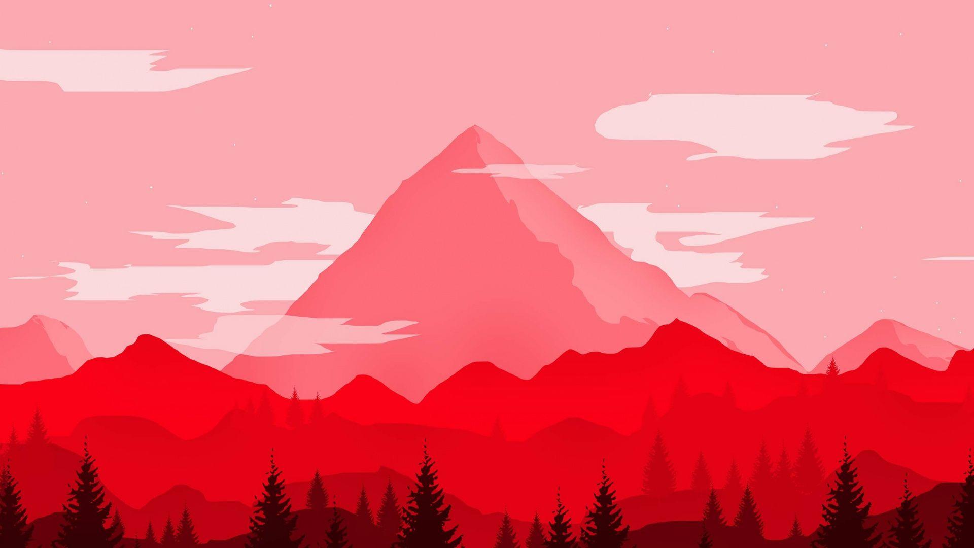 1920x1080 Download Red mountains, digital art, minimalist wallpaper