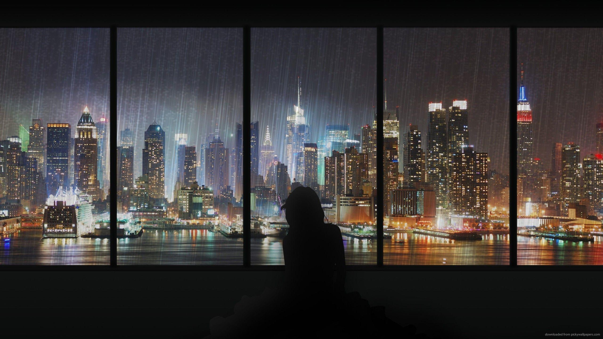 2560x1440 Aesthetics Rainy City Wallpaper