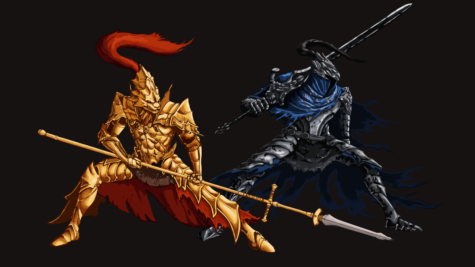 1600x900 Vectorized wallpaper of Ornstein and Artorias