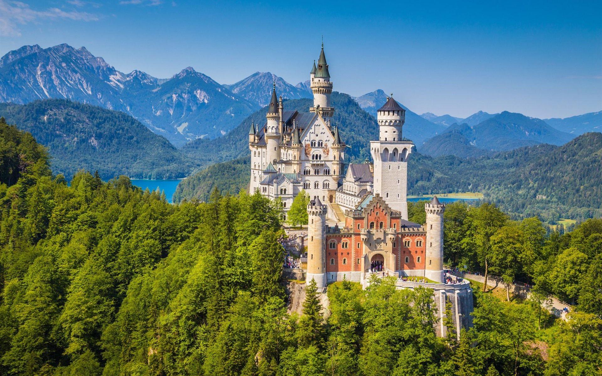 1920x1200 Wallpaper Germany, Neuschwanstein, castle, trees, mountains 1920x1200 HD Picture, Image