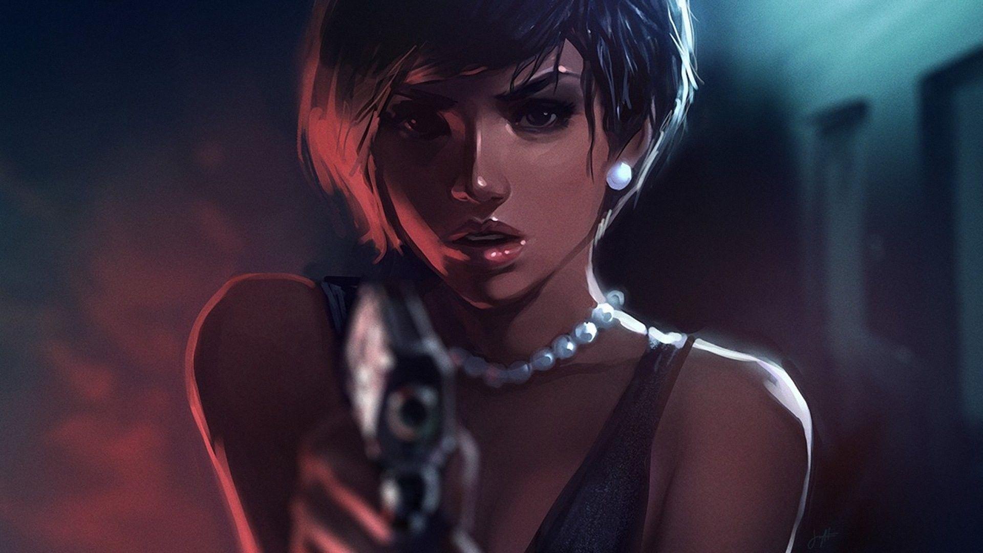 1920x1080 Desktop Wallpaper Girl With Gun Digital Artwork, HD Image, Picture