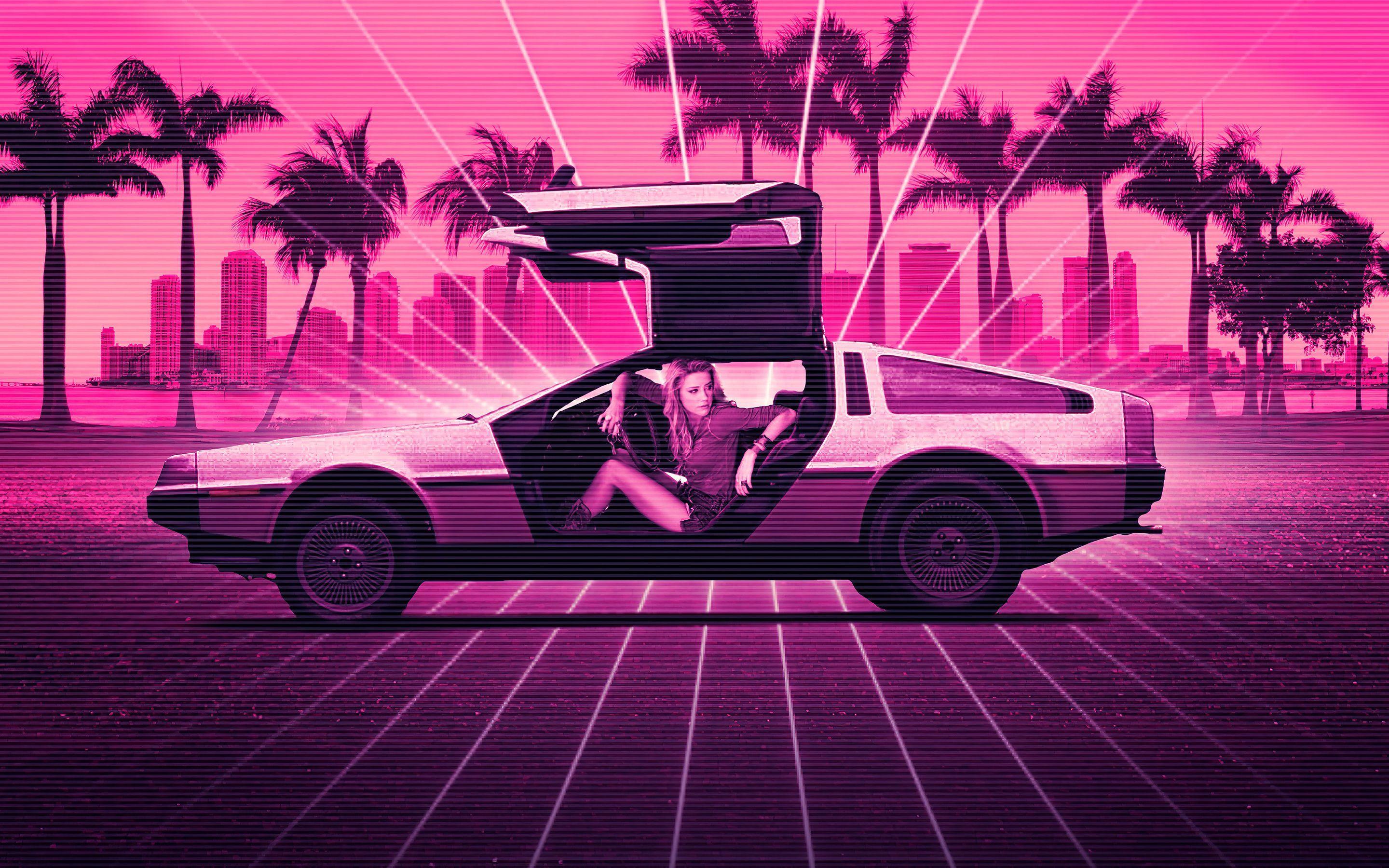 2880x1800 Delorean Retrowave Wallpaper