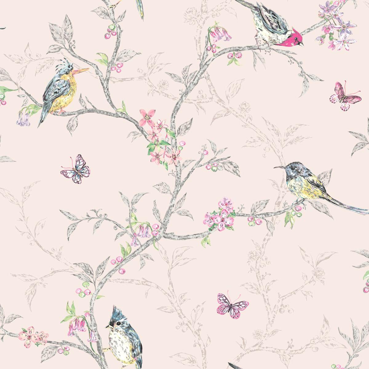 1200x1200 Phoebe Birds Hình nền Blush Pink World of Wallpaper 50141