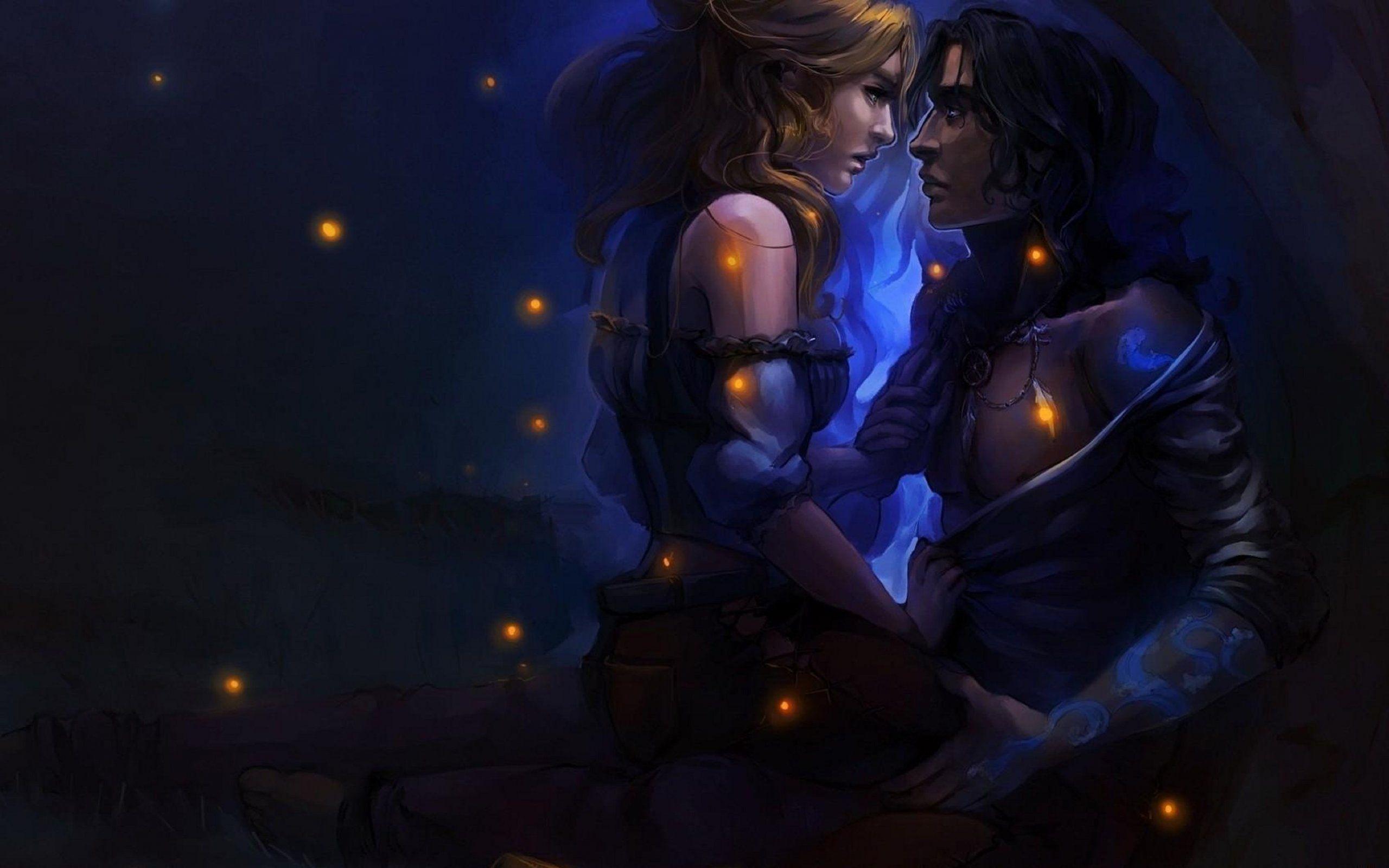 2560x1600 Girl, Boy, Couple, Love, Night, Garlands, background, free, photo