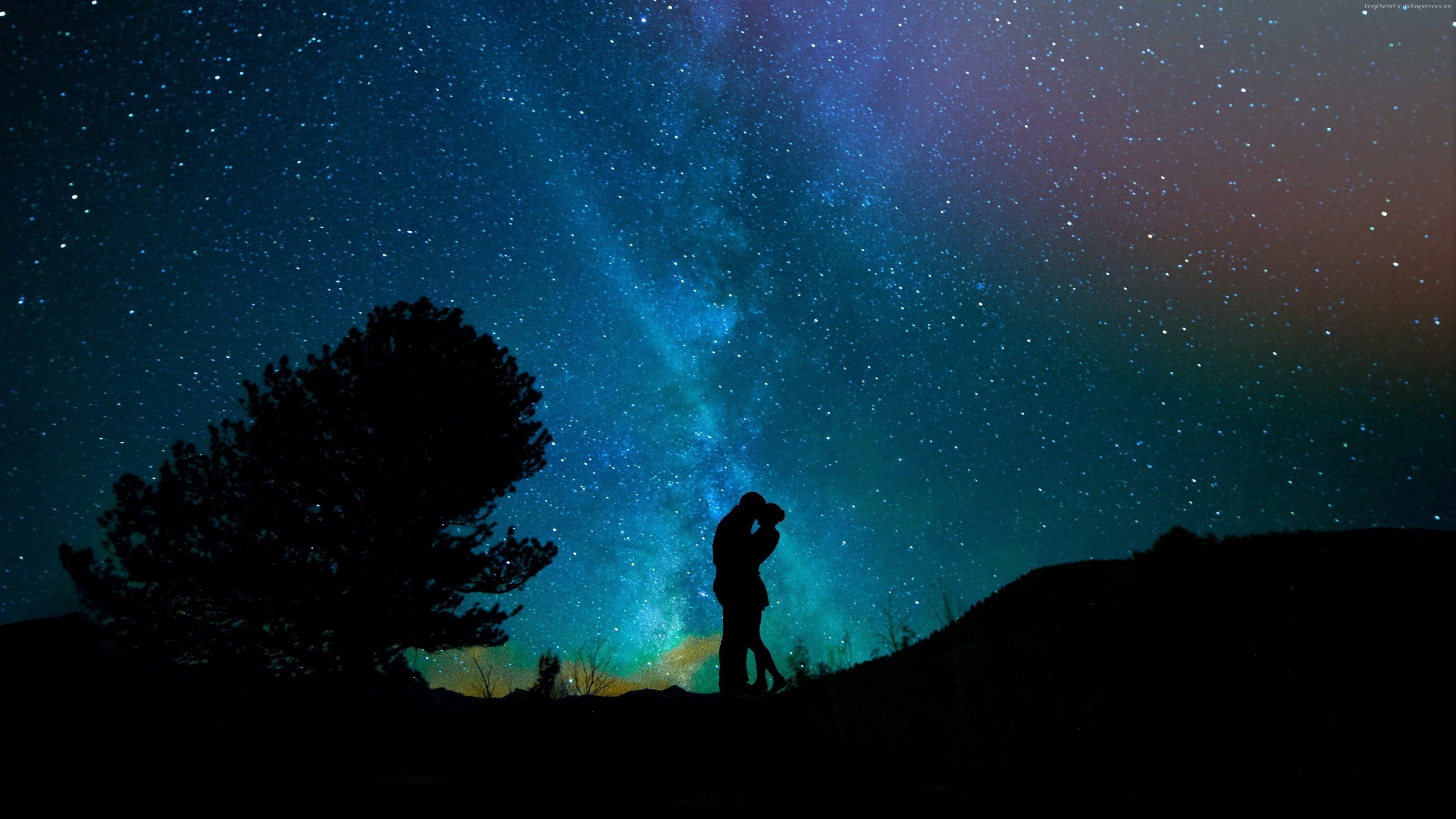 3840x2160 Stock Image love image, kiss, night, sky, stars, 4k, Stock Image