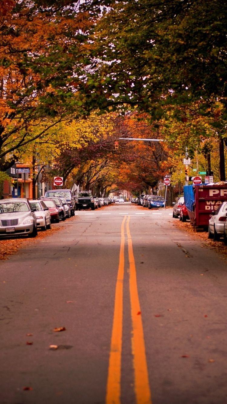 750x1334 Classic American Town Autumn Road iPhone 6 Wallpaper HD