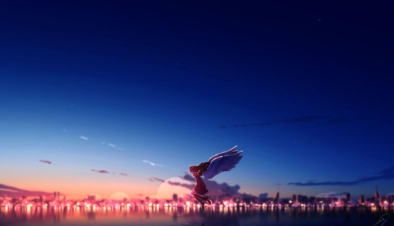 1336x768 Anime Girl Angel Sky 4k Laptop HD HD 4k Wallpaper