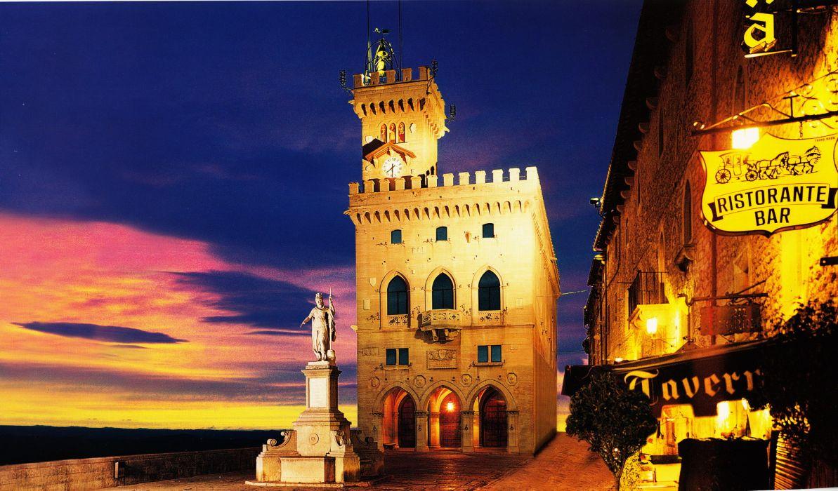1193x700 Italy San Marino Night Cities sunset sky buildings wallpaper