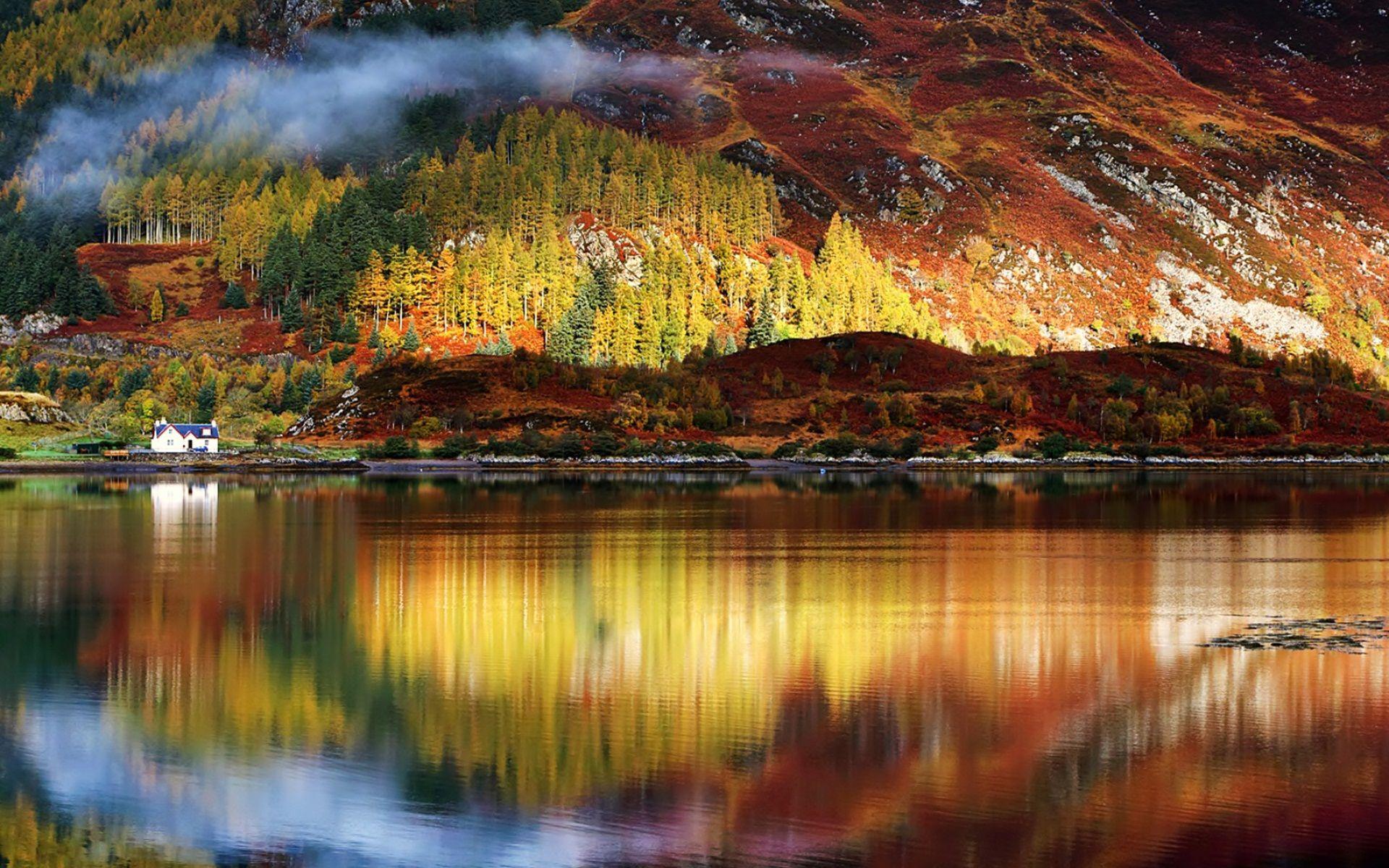 1920x1200 Nature lake landscape reflection fog mountain ice tree national
