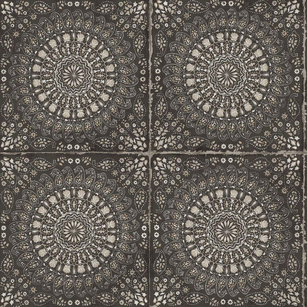1000x1000 Sample Mandala Boho Tile Wallpaper in Brushed Ebony and Stone