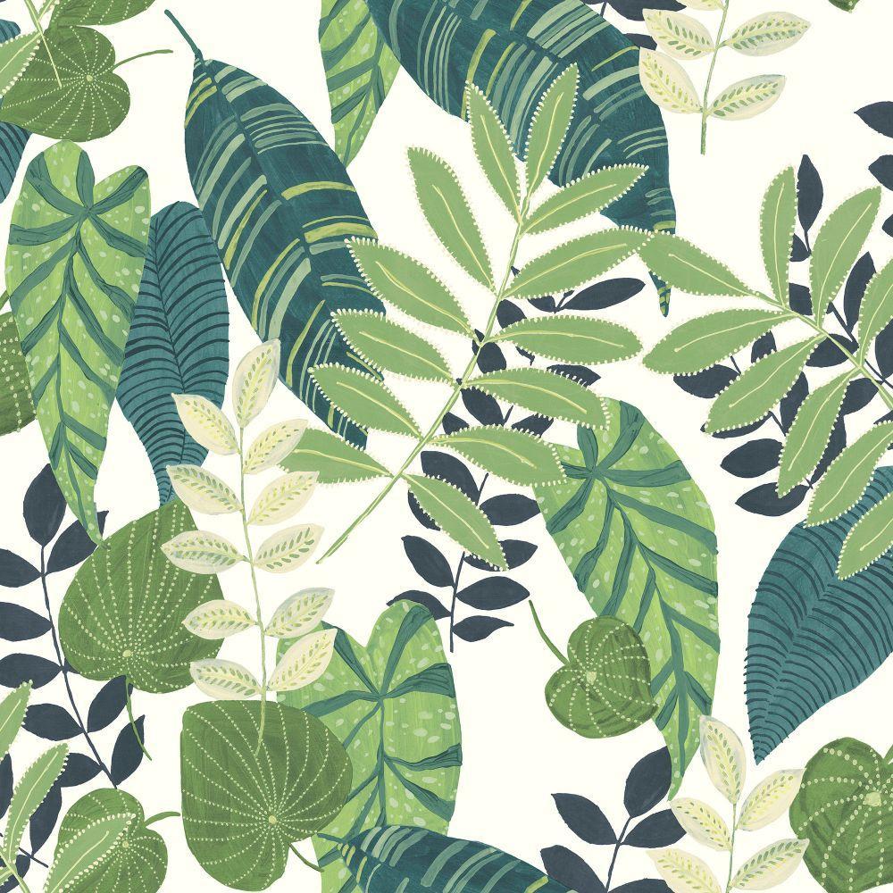 1000x1000 Tropicana Leaves Wallpaper in Viridian and Dill from the Boho