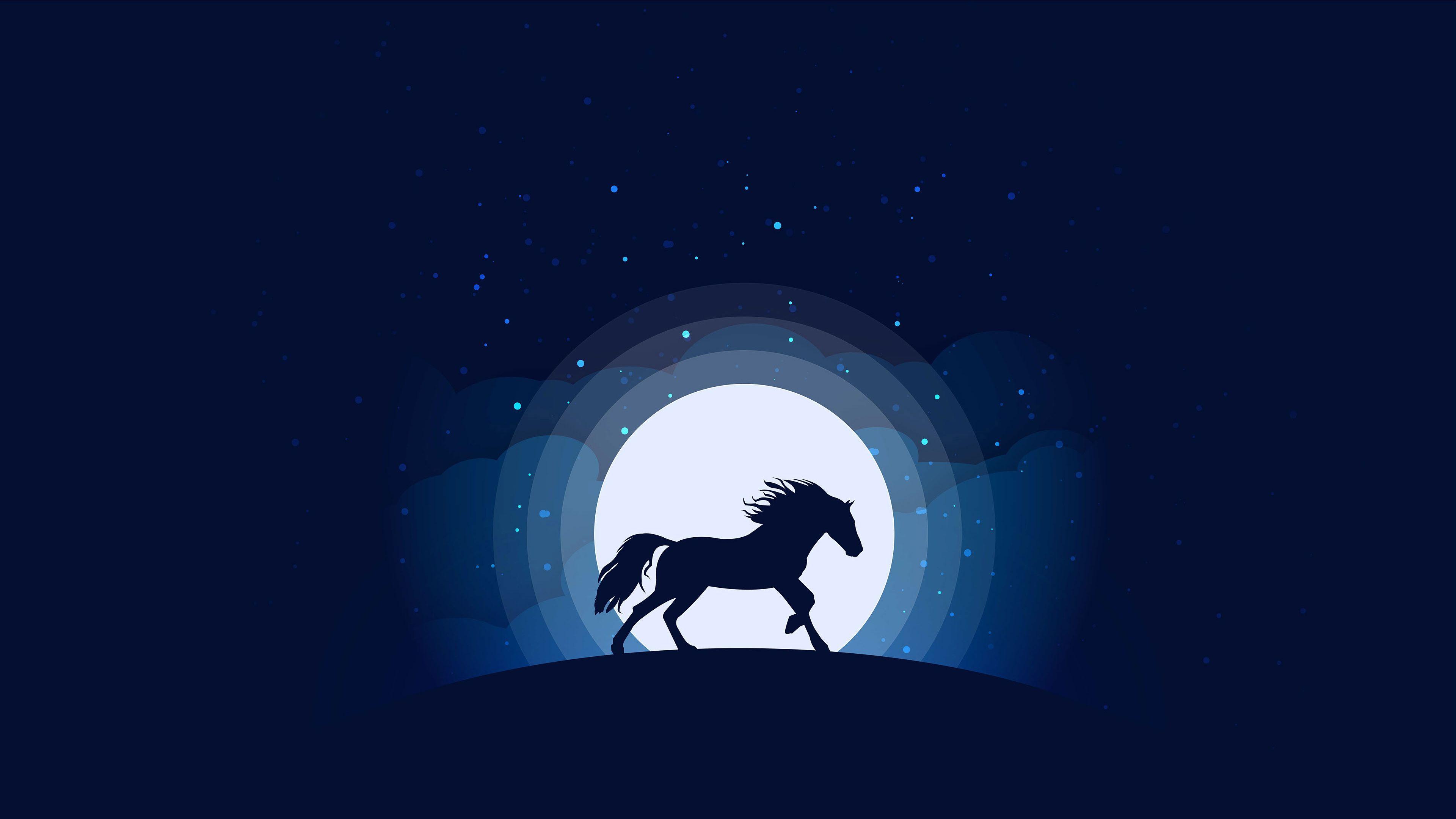 3840x2160 Horse Silhouette Moon Minimal 4K Wallpaper
