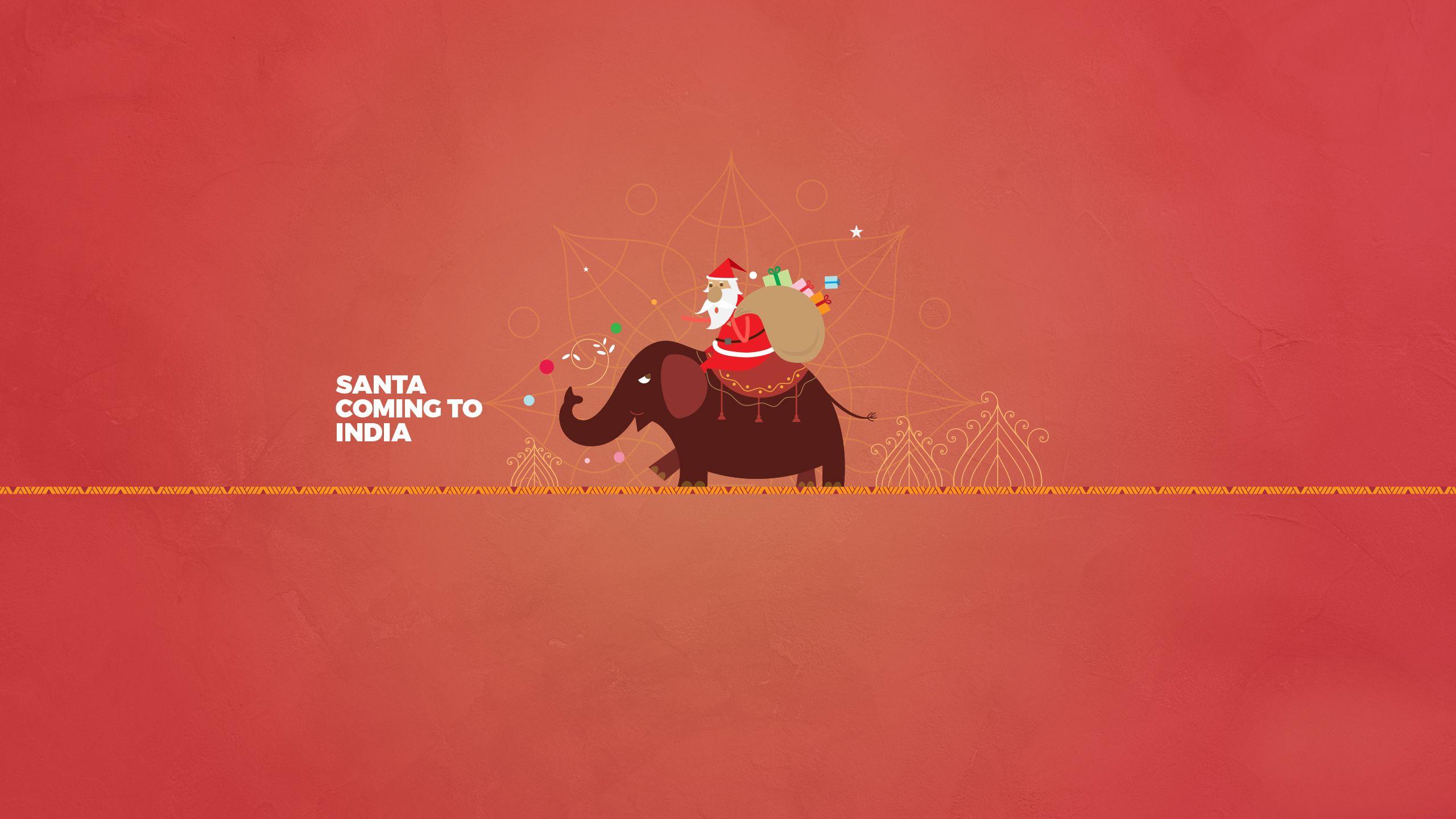 2560x1440 Wallpaper Santa Claus, Elephant, India, Minimal, HD, Celebrations