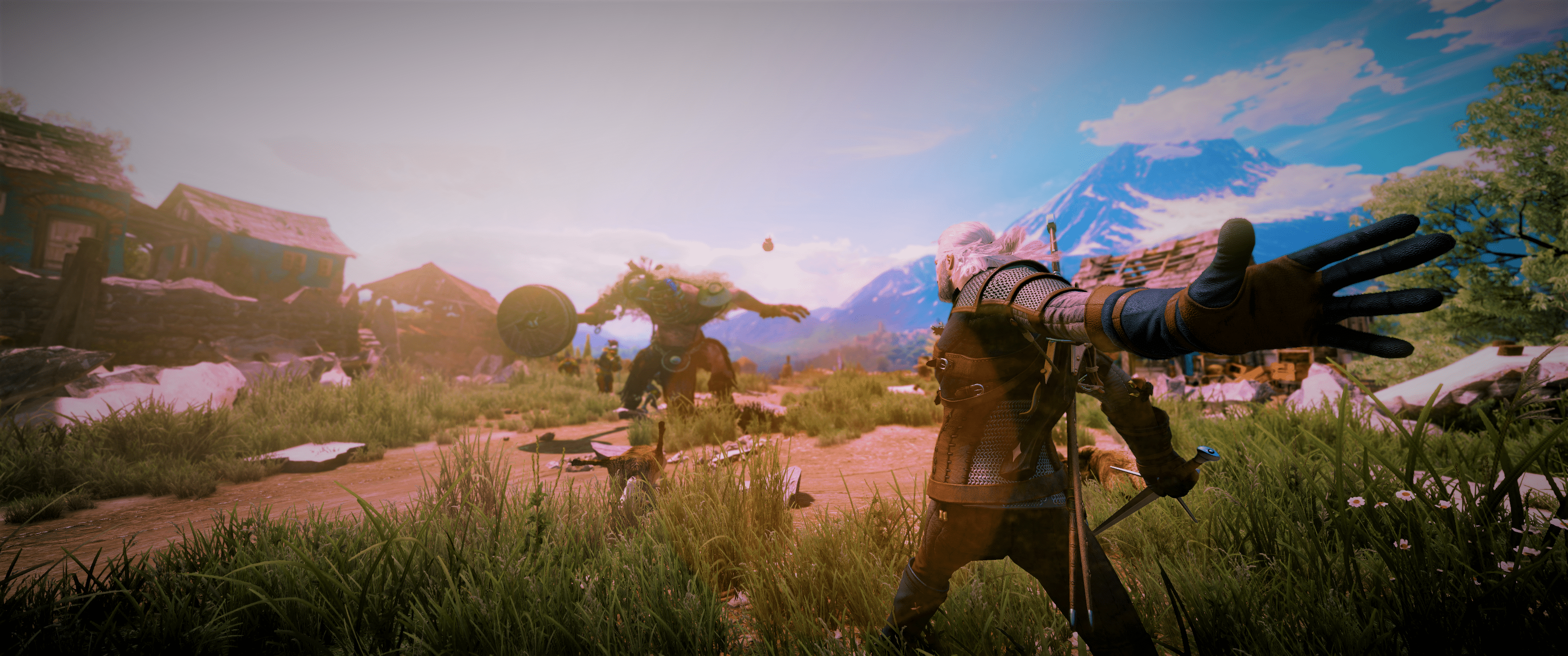 3440x1440 Geralt vs Giant HD Wallpaper
