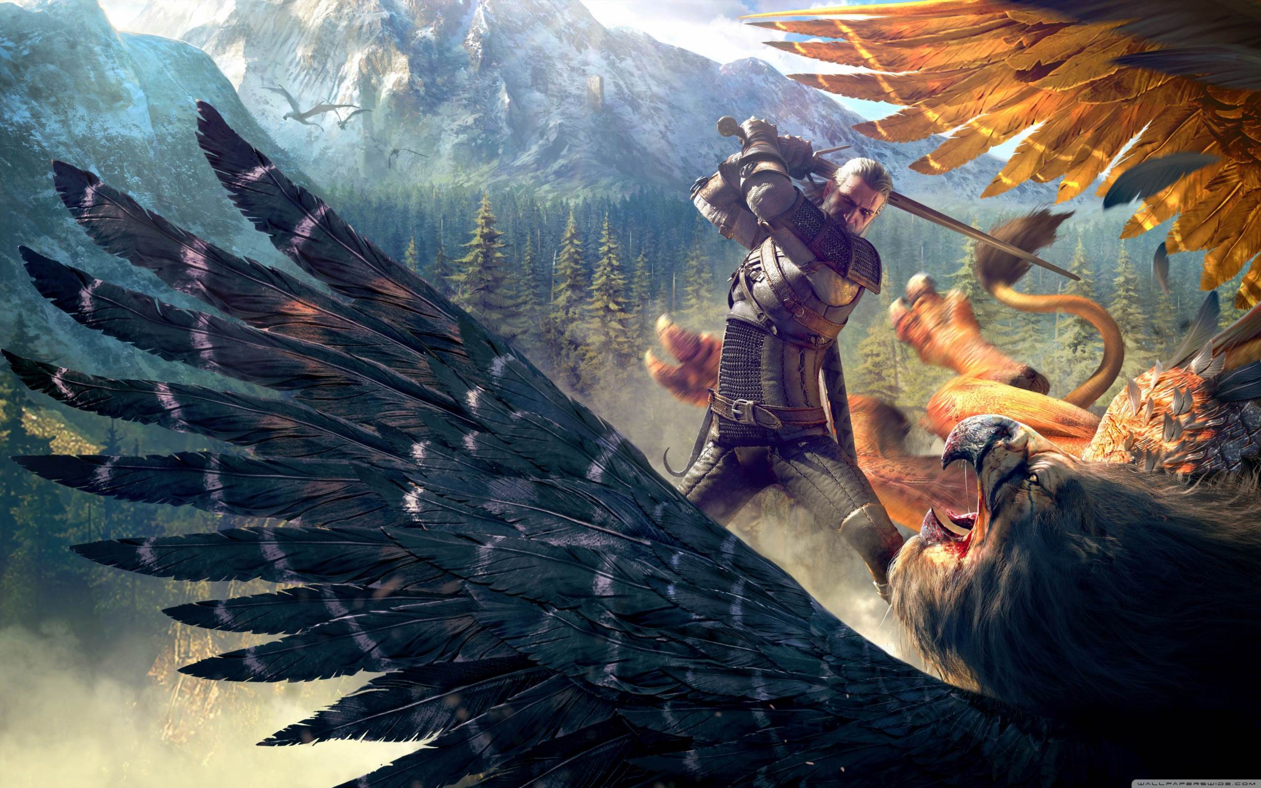 2560x1600 The Witcher 3 Wild Hunt Geralt and a Griffin HD desktop wallpaper