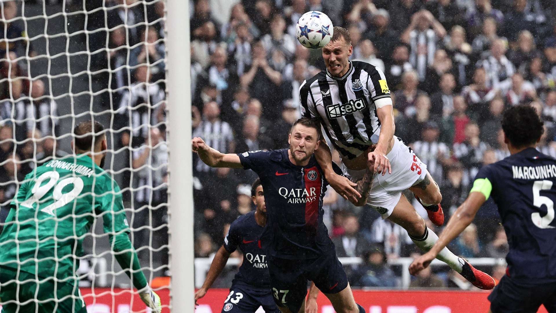 1920x1080 Explained: Why Dan Burn's flying header against PSG eventually stood despite question of handball and offside to send Newcastle into Champions League dreamland