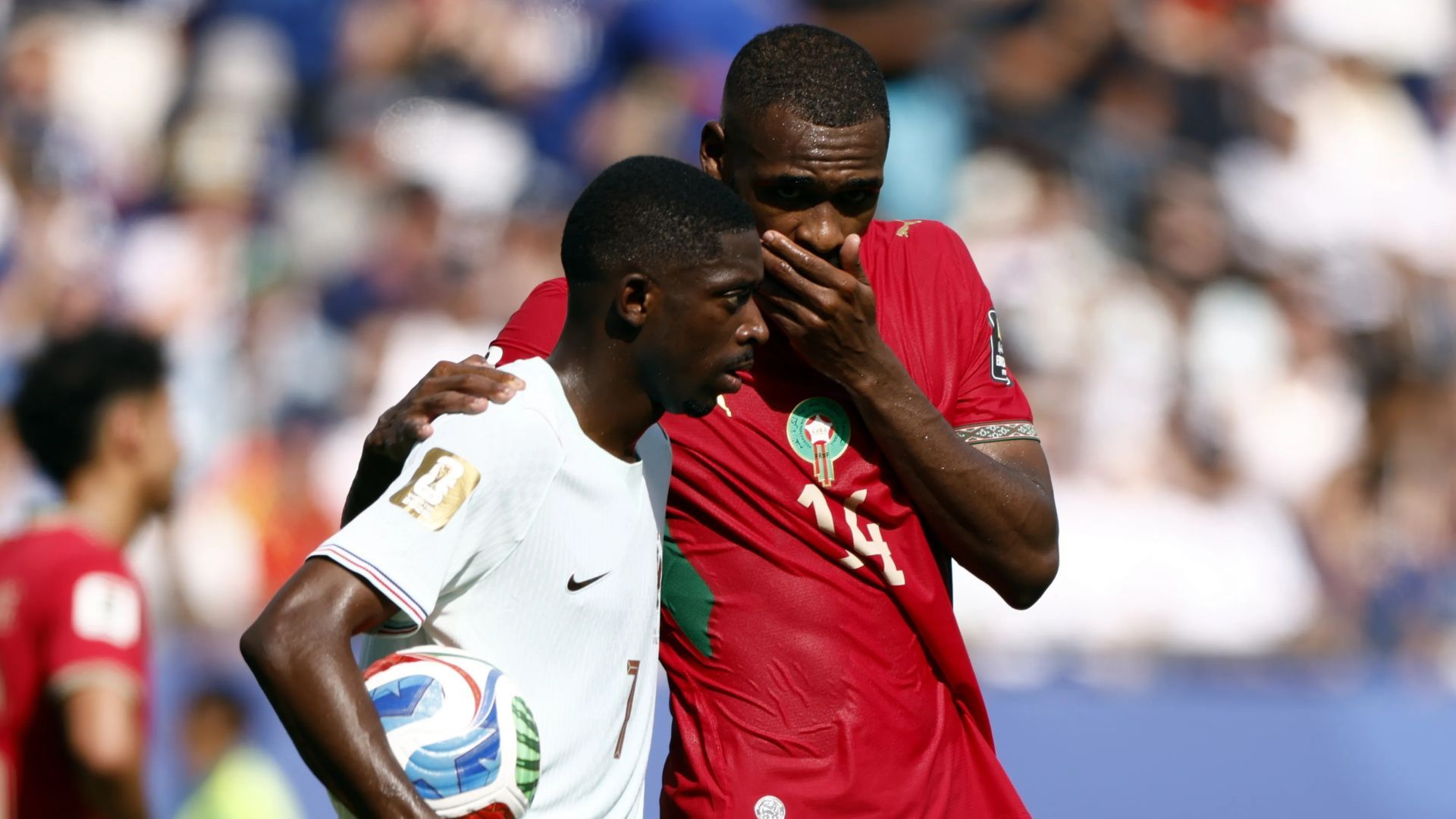 1920x1080 Why Issa Diop was NOT sent off for covering mouth when talking to Ousmane Dembele in Morocco's defeat to France