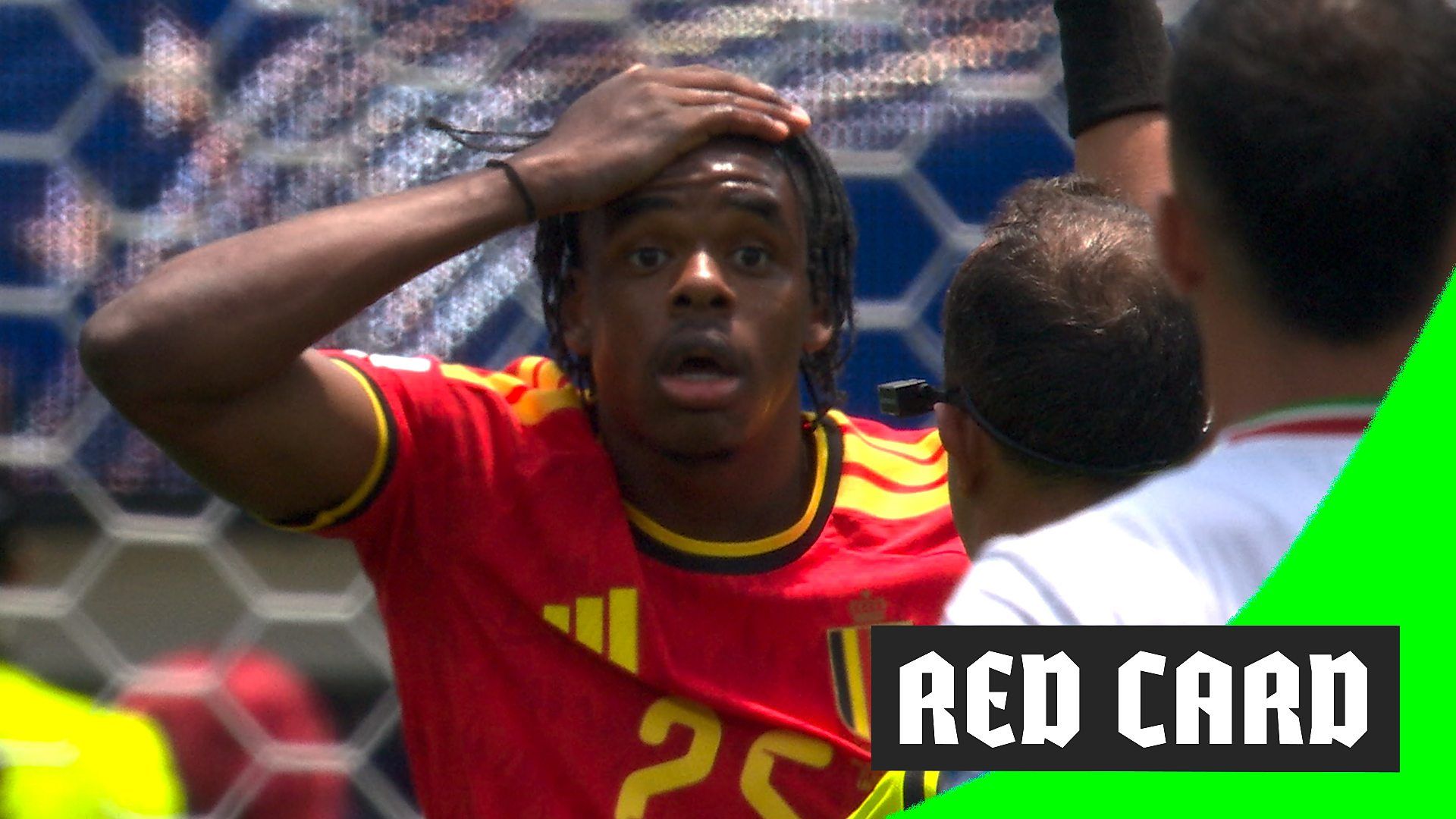 1920x1080 World Cup 2026: Belgium's Nathan Ngoy sent off with red card against Iran